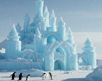 Impresión de Castillo de hielo y pingüinos