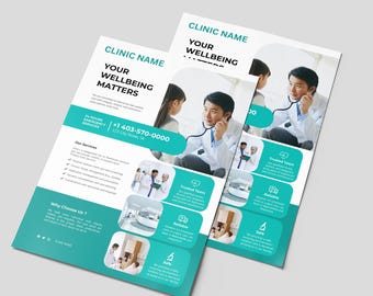 Clinic Flyer Template, Medical Center Marketing, Editable A4 (Canva)