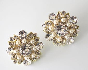 pearl Bridal earrings, pearl earrings for bride, Rhinestone Earrings crystal, gold earrings pearl, Statement Earrings wedding, COLLEEN