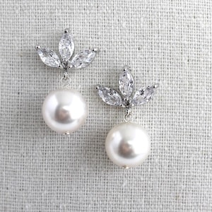 Pearl Drop Earrings: Bridal CZ Rhinestone Wedding Jewelry, Rita