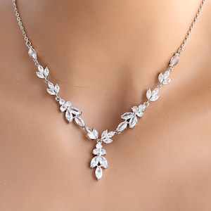 bridal crystal necklace, rhinestone bridal necklace, Cubic Zirconia Necklace, Statement Wedding Necklace, vintage style Jewelry, Lorna