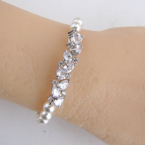 Crystal Bridal Bracelet: Teardrop Cubic Zirconia & Pearl Wedding Jewelry