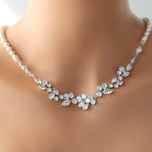 Bridal Pearl Necklace & CZ Earrings Set: Wedding Jewelry with Backdrop, Rachael