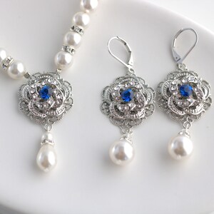 Etwas Blaues Perlenkette und Ohrring Set Brautschmuck Set Braut etwas Blaues Perlenset Hochzeit Schmuck Halskette Ohrringe ROSELANI