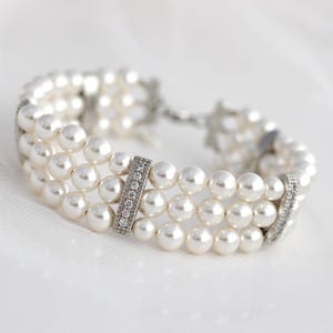 bridal bracelet crystal pearl, pearl bracelet bridal jewelry, pearl bracelet wedding, statement bracelet silver, bracelet for women, FATIMA