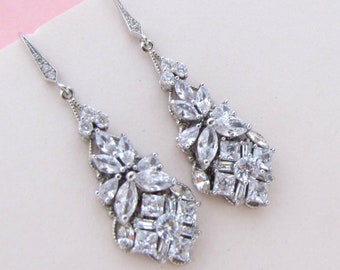 bridal cubic zirconia earrings, bridal earrings chandelier, Wedding crystal Earrings, bridal earrings drop, rhinestone earrings, drop CZ EVA