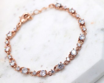 Rose gold Bridal bracelet, Bridal jewelry, rhinestone Wedding bracelet, Cubic zirconia bracelet, Bridesmaid bracelet, Wedding jewelry, AMY