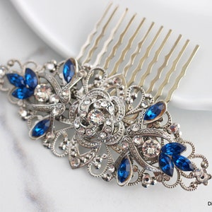 Crystal Bridal Hair Comb: Blue Crystal Rhinestone Wedding Accessory, Roselani