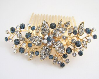 bridal hair comb, Wedding Hair Accessories, wedding hair comb, rhinestone hair comb, hair comb Vintage, bridesmaid hair comb, blue,  KATY