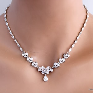 Bridal Rhinestone Necklace: Teardrop Crystal Wedding Cubic Zirconia, CZ Jewelry, Dede