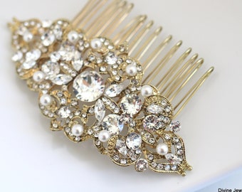 bridal hair comb, pearl hair comb, rhinestone hair comb, wedding hair accessories, gold hair comb, crystal hair comb, head piece, ALLY