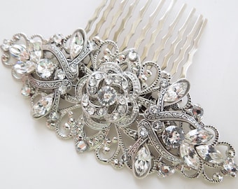 bridal hair comb, wedding hair comb, rhinestone hair comb, hair comb vintage, crystal hair comb, blue hair comb, bridal hair clip, ROSELANI