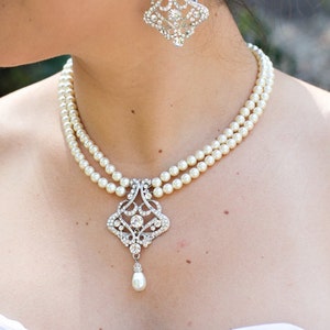 Vintage Style Pearl & Rhinestone Wedding Necklace: Bridal Statement Jewelry, ALEXA