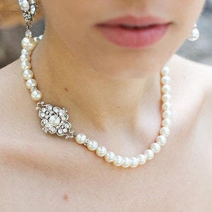 Vintage Style Bridal Pearl Necklace: Rhinestone Wedding Jewelry, CLAUDE
