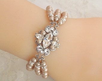 bridal rhinestone bracelet, pearl bridal bracelet, wedding bracelet bridal jewelry, swarovski bracelet, statement bracelet, pearl, GABY