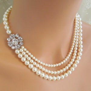 Bridal Pearl & Rhinestone Necklace: Vintage Inspired Wedding Jewelry, COLLEEN