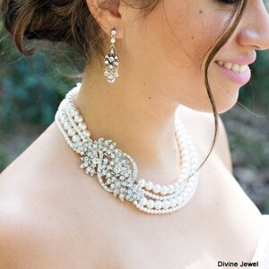 wedding necklace for bride wedding necklace pearl and rhinestone necklace statement bridal jewelry pearl wedding jewelry for brides BARBARA