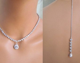 bridal Backdrop Necklace, wedding necklace, bridal jewelry, crystal necklace wedding, backdrop necklace, bridal necklace, WANDA