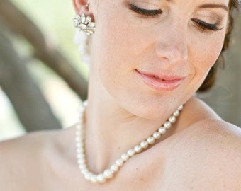 Bridal Pearl Necklace, Wedding rhinestone Necklace, wedding necklace, bridal jewelry, pearl necklace, rhinestone necklace, pearl, KRISTEN