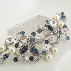 Bridal Rhinestone Hair Comb, Wedding Hair Comb, flower Rhinestone Hair Comb, Something Blue hair comb, blue crystal hair comb, blue, NAYA