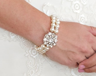 bridal pearl Bracelet, wedding Rhinestone Bracelet, wedding bracelet bridal jewelry, pearl bracelet, rhinestone bracelet, pearl, SAVANNAH