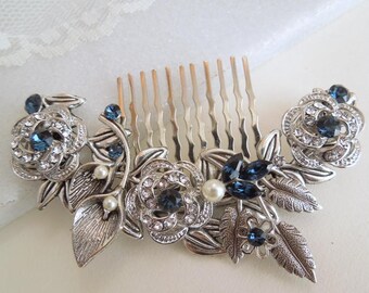 Bridal Hair Comb,  wedding hair accessories, wedding hair comb, rhinestone hair comb, pearl hair comb, something blue hair comb, ROSELANI