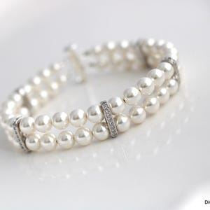 pearl bracelet, bridal bracelet, pearl rhinestone bracelet, wedding pearl bracelet, rhinestone bracelet, crystal bridal bracelet, FRANCESCA