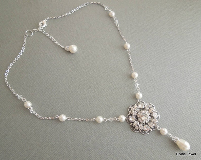 bridal Pearl Necklace, wedding Rhinestone Necklace, wedding necklace bridal jewelry, rhinestone necklace, pearl Necklace, pearl, COLLEEN image 1