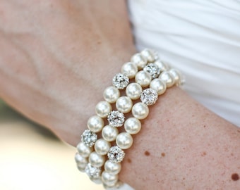 Pearl Bridal bracelet, wedding rhinestone bracelet, Wedding Pearl bracelet, pearl bracelet, rhinestone bracelet, statement bracelet, CLAIRE