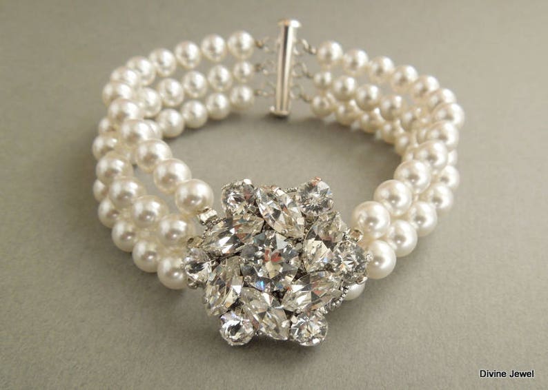 bridal pearl bracelet, wedding Rhinestone Bracelet, wedding Bracelet bridal jewelry, pearl bracelet, rhinestone bracelet, cuff, NATALEE image 7