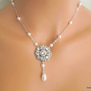 bridal Pearl Necklace, wedding Rhinestone Necklace, wedding necklace bridal jewelry, rhinestone necklace, pearl Necklace, pearl, COLLEEN image 3