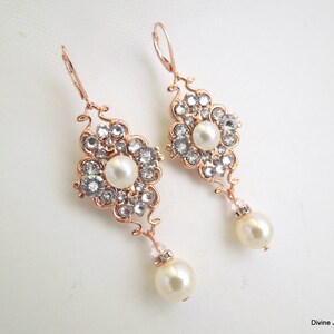 Pearl Bridal Earrings, wedding Rhinestone Earrings, Bridal Earrings chandelier, pearl earrings, Rhinestone Earrings, bridal jewelry, CLAUDE image 8