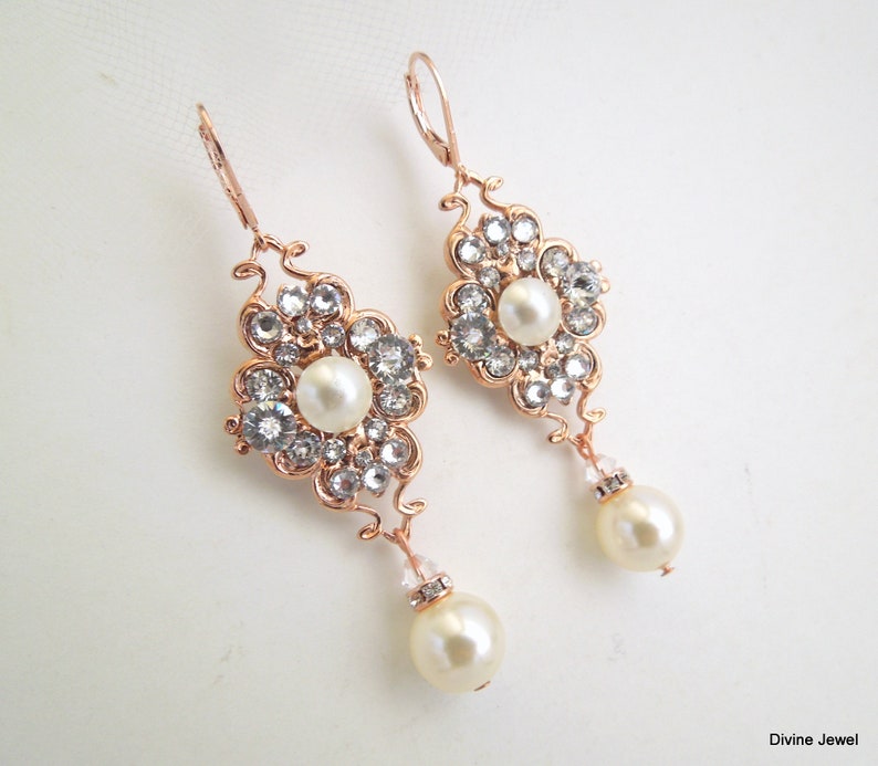 Pearl Bridal Earrings, wedding Rhinestone Earrings, Bridal Earrings chandelier, pearl earrings, Rhinestone Earrings, bridal jewelry, CLAUDE image 8