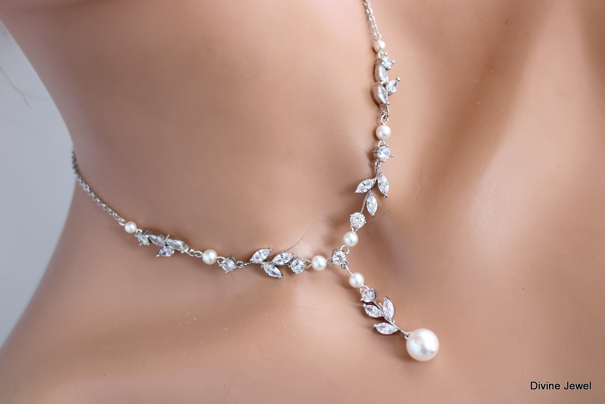 Set Collana E Orecchini Con Perle Finte A Strati E Zirconi, Per Matrimonio O Feste - 2