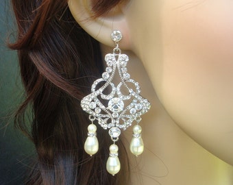 Bridal Chandelier Earrings, Crystal and Pearl Earrings, Statement Wedding Jewelry, ALEXA