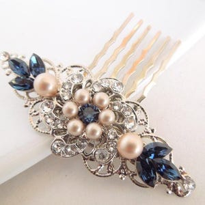 bridal Hair Comb, Rhinestone Hair Comb, Wedding hair accessories, pearl hair comb, something blue, hair comb vintage, blue crystal, AMELIA