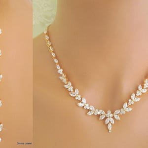 Collar de diamantes de imitación para novia, collar de fondo para novia, collar de novia, joyería de boda, collar de diamantes de imitación, collar de boda, LORNA