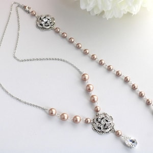 bridal backdrop necklace, bridal pearl necklace, Wedding necklace, bridal jewelry, backdrop necklace, pearl necklace, pearl choker, ROSELANI