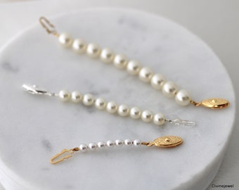 Pearl Necklace Extender: Gold or Silver Fish Hook Clasp, Austrian Pearls