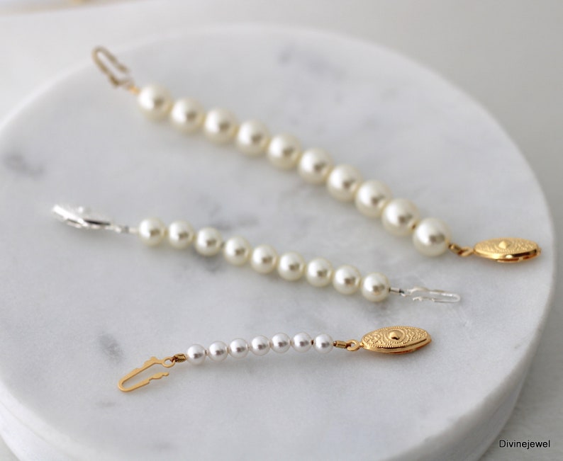 Pearl necklace extender, necklace extender, fish hook extender, adjustable necklace extender, pearl extension for necklace or bracelet zdjęcie 8