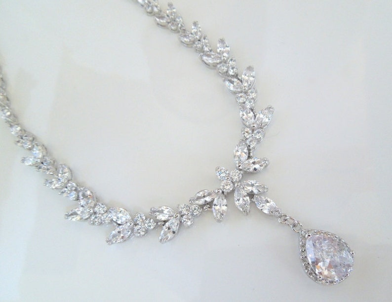 Crystal Necklace Cubic Zirconia Bridal Necklace Rhinestone Etsy