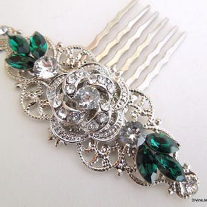 green Crystal bridal hair comb, Wedding Hair Accessories, hair comb Vintage, green hair comb, flower and Leaf Rhinestone Hair Comb, ROSELANI