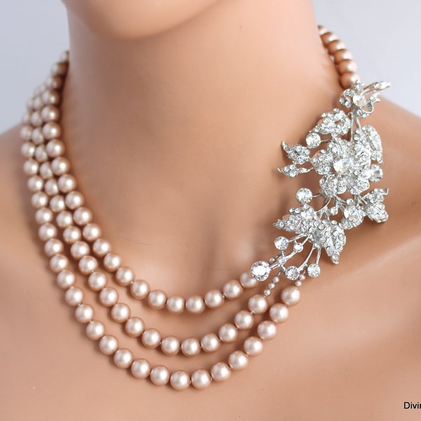 pearl bridal necklace, wedding Pearl Necklace, wedding rhinestone Necklace, crystal necklace, Statement necklace, wedding jewelry, DARCIE