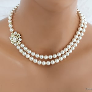 bridal Pearl Necklace, wedding Rhinestone Necklace, wedding statement necklace, bridal jewelry, Gold necklace, Rhinestone Necklace, COLLEEN