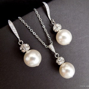 bridal jewelry set, wedding jewelry set, necklace and earrings set, pearl jewelry, pearl necklace, pearl earrings, vintage style, CLAIRE