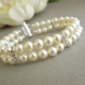 pearl bracelet, bridal bracelet, pearl rhinestone bracelet, wedding pearl bracelet, rhinestone bracelet, crystal bridal bracelet, FRANCESCA image 5