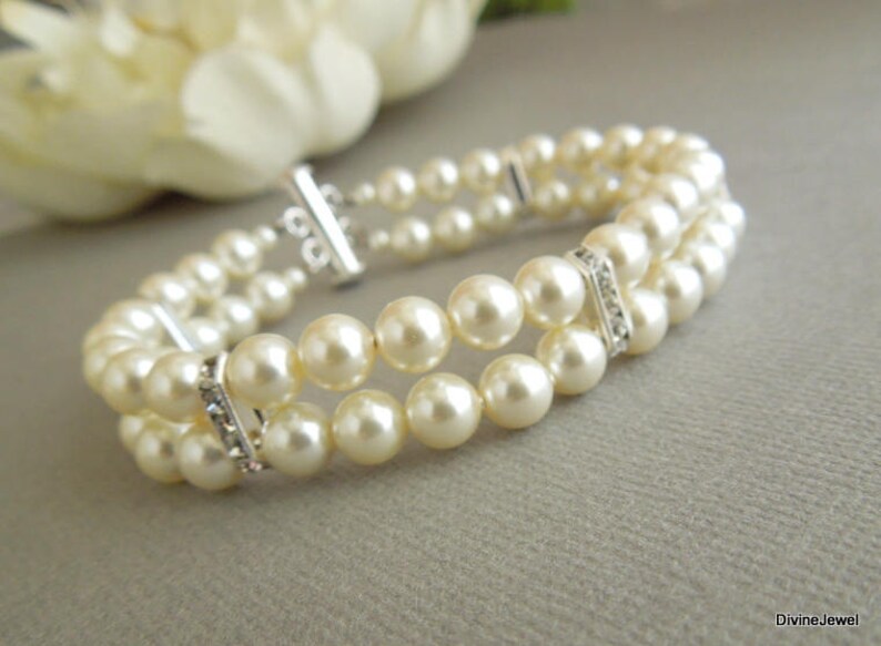 pearl bracelet, bridal bracelet, pearl rhinestone bracelet, wedding pearl bracelet, rhinestone bracelet, crystal bridal bracelet, FRANCESCA image 5