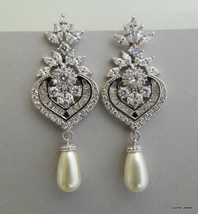wedding rhinestone earrings XENA bridal earrings chandelier rhinestone earrings pearl earrings vintage style Bridal crystal Earrings