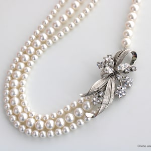 collar de novia con perlas, collar de novia con lazo, collar de diamantes de imitación para boda, collar de perlas para boda, collar de perlas, collar llamativo, JOLIE