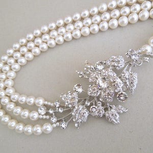 Pearl Bridal Necklace, Wedding Pearl Necklace, Wedding Rhinestone ...